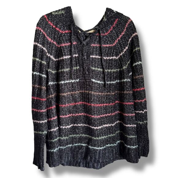 Torrid Chunky Pullover Hooded Raglan Sweater Gray Rainbow Stripe 2 2X - Picture 5 of 9